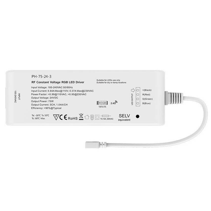 24V 75W 3CH RF Dimmable LED Driver PH-75-24-3 24V 75W 3CH RF Dimmable LED Driver PH-75-24-3